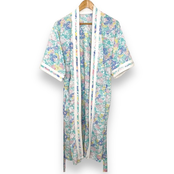 Vintage Retro 80s Floral Wrapper Robe - Picture 4 of 6
